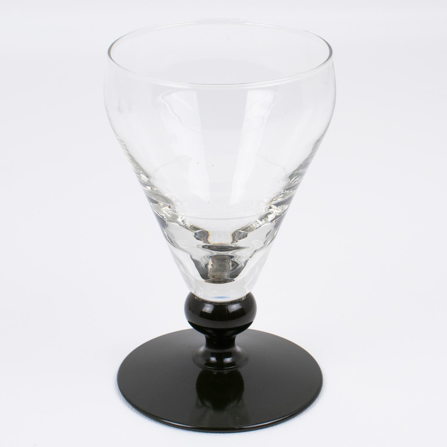 Early 20th Century French Hand-Blown Glass and Bakelite Absinthe Glasses, 3 pieces, 1910s For Sale