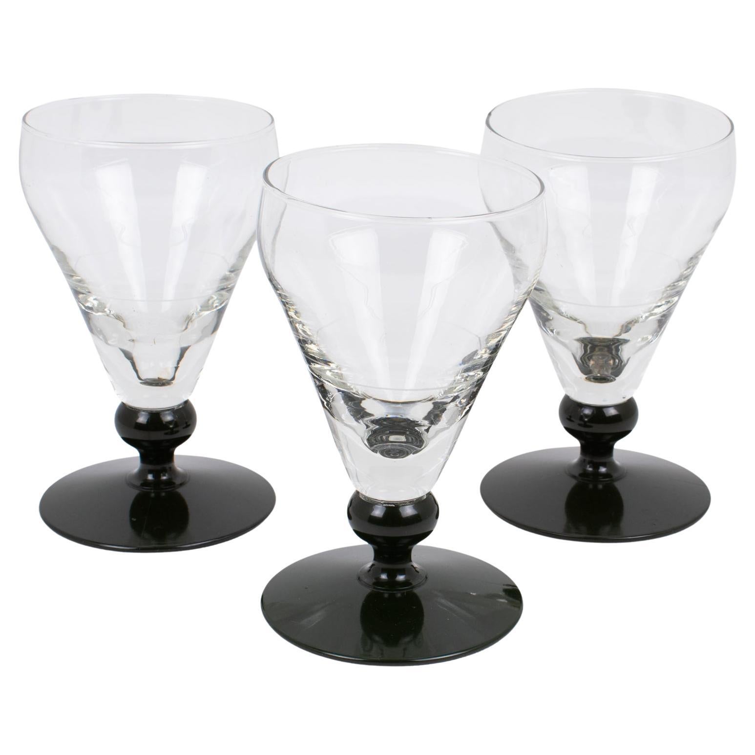 Vasos de absenta franceses de vidrio soplado a mano y baquelita, 3 piezas, años 1910