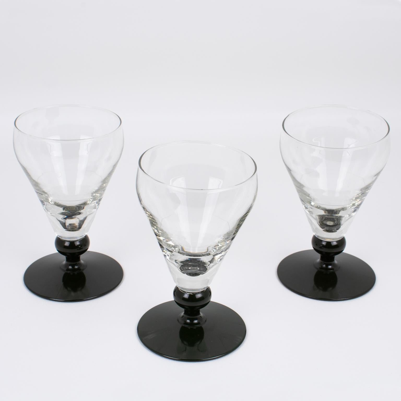 Art Nouveau French Hand-Blown Glass and Bakelite Absinthe Glasses Set, 3 pieces, 1910s For Sale