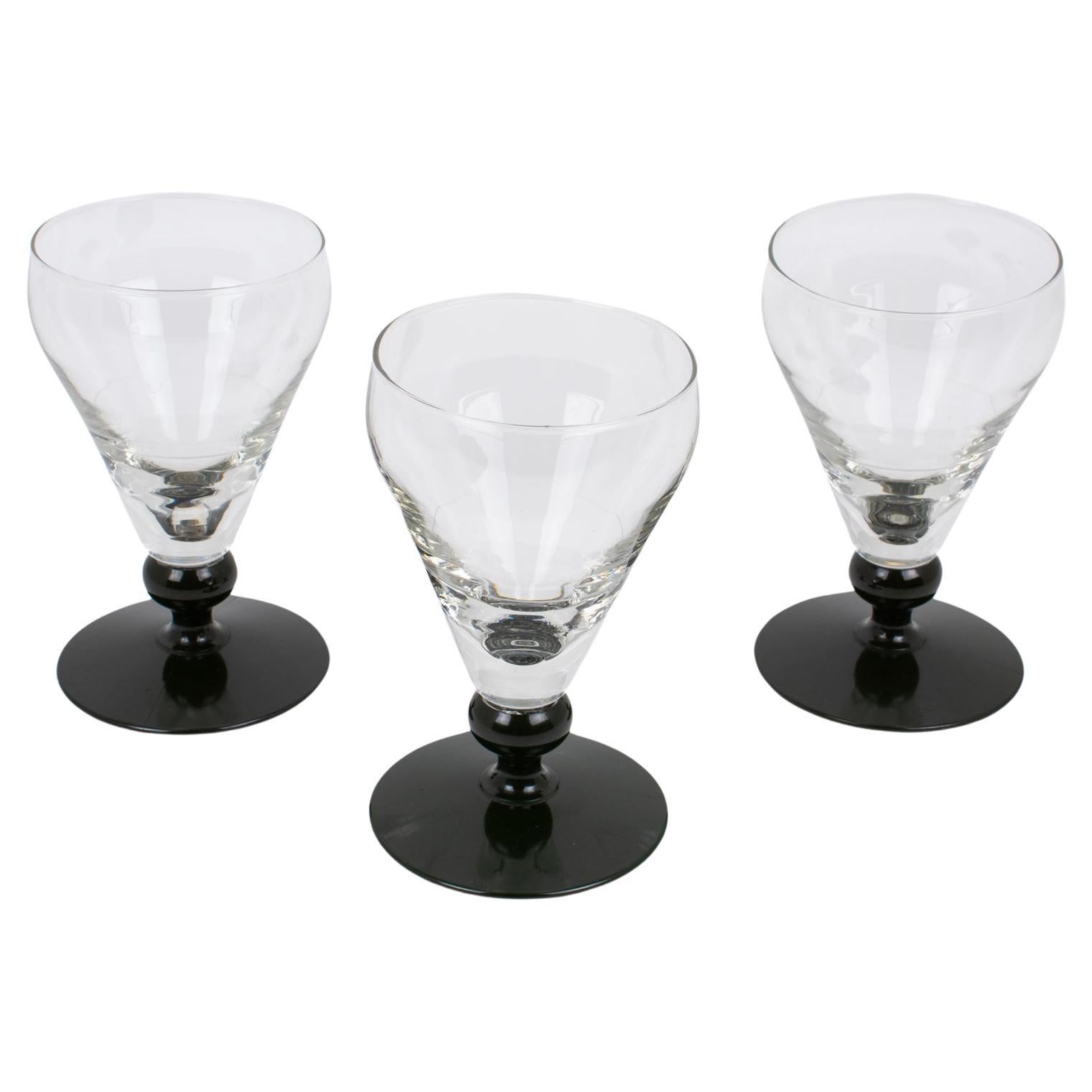 French Hand-Blown Glass and Bakelite Absinthe Glasses Set, 3 pieces, 1910s For Sale