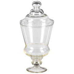Vintage French Hand Blown Glass Lidded Candy Jar, Mid-1900s