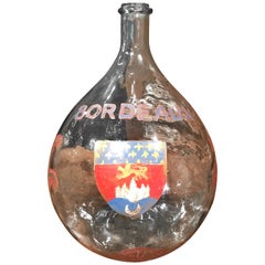 French Hand Blown Glass Wine Bottle with Hand Painted Coat of Arms of Bordeaux