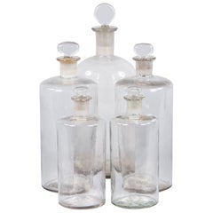 Antique Set of 4 French Hand Blown Pharmacy Glass Jars, Early 1900s 