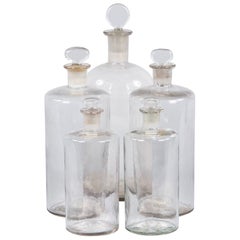 Set of 4 French Hand Blown Pharmacy Glass Jars, Early 1900s
