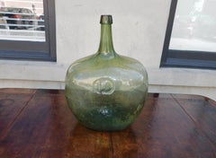 French Three Hand Blown Onion Bulbous Neck Colored Glass Wine Jugs, Circa 1850