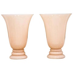 French Hand Blown Torchiere Lamps, Pair