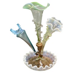 French Hand Blown Uranium Glass 3 Trumpet Epergne