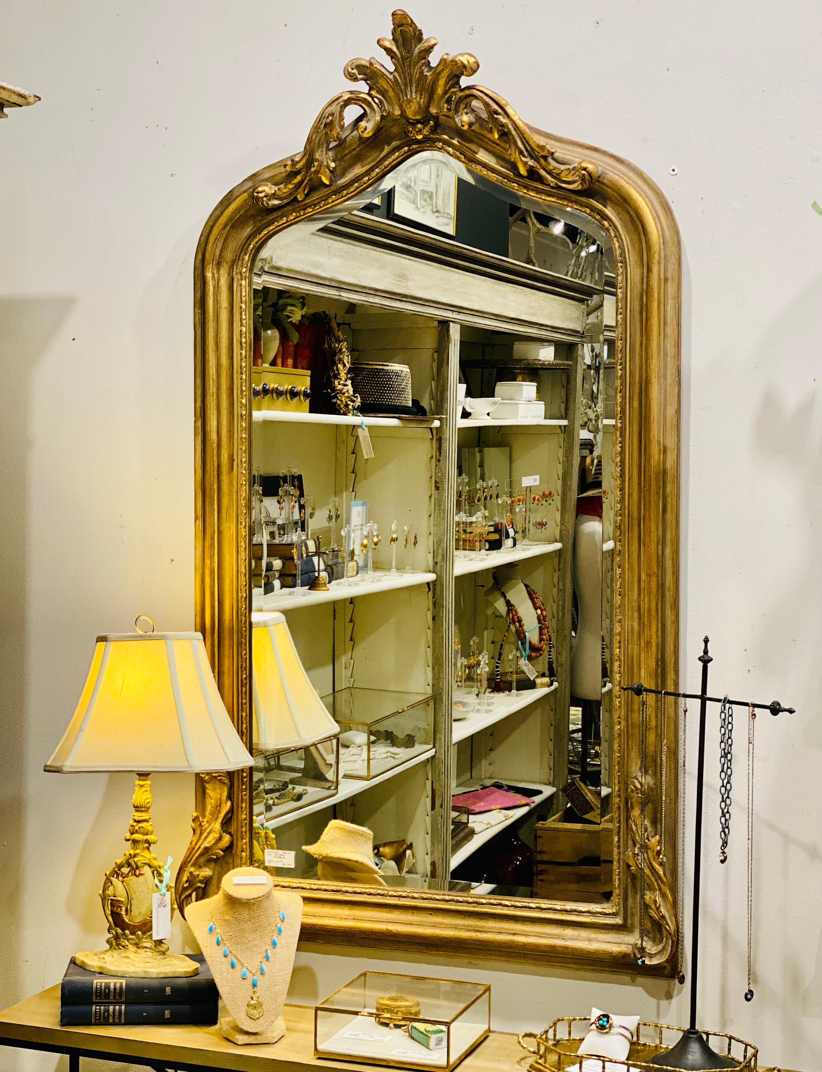 French Hand Carved Beveled Mirror in Hand Gilt Frame 1