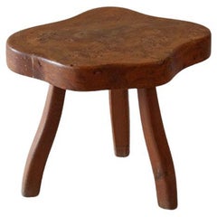 Vintage French hand carved Burl wood Three Legged Stool (1 of 4)