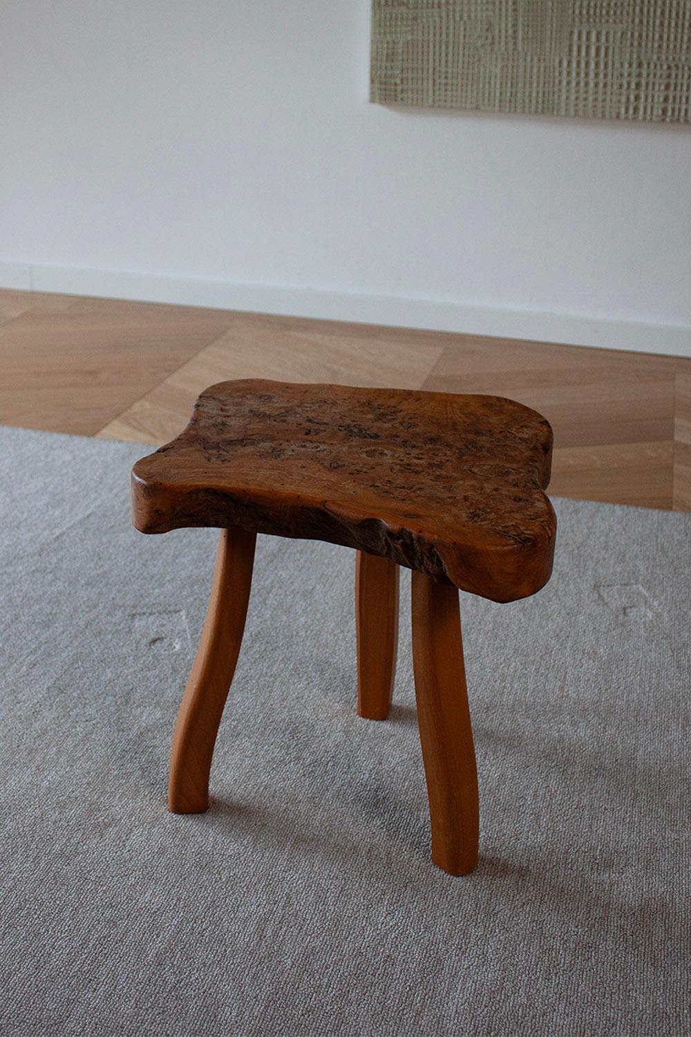 Primitive French hand carved Burl wood Three Legged Stool (2 of 4)