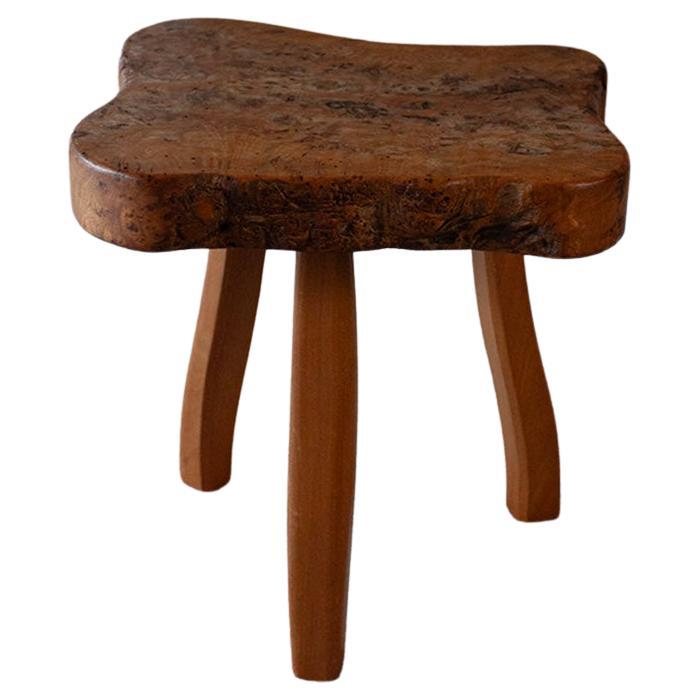 French hand carved Burl wood Three Legged Stool (2 of 4) For Sale