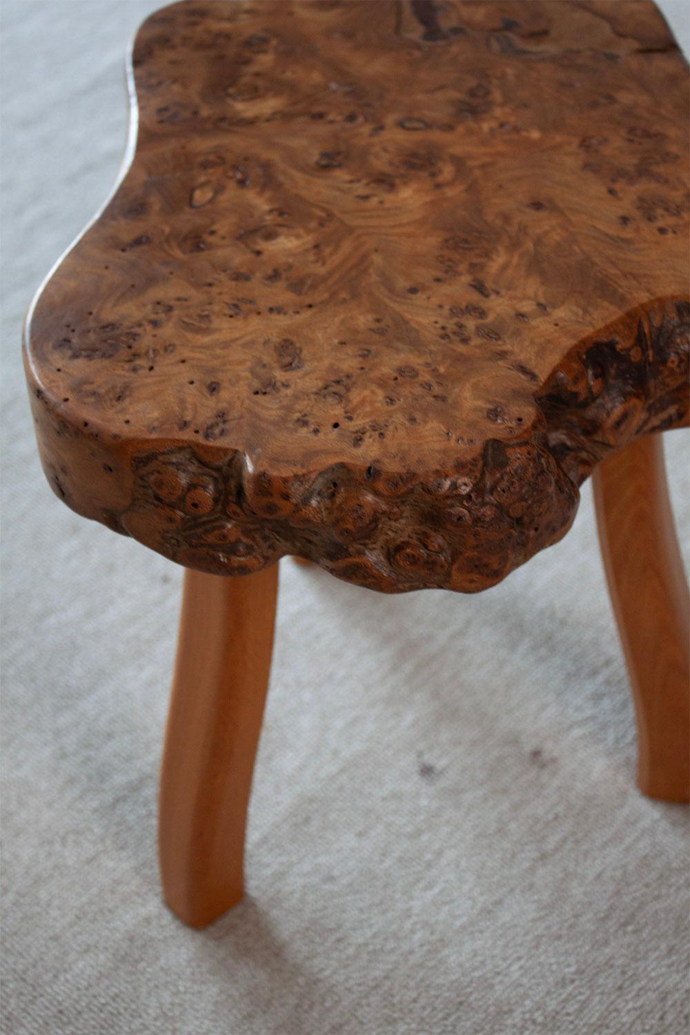 French hand carved Burl wood Three Legged Stool (3 of 4) 3