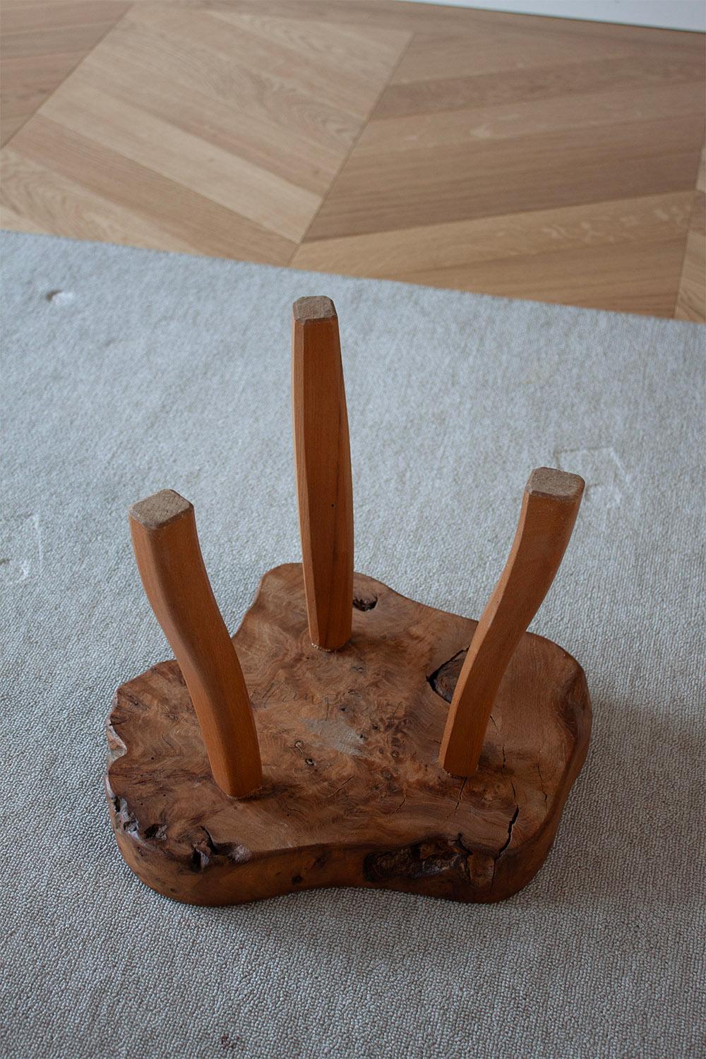 French hand carved Burl wood Three Legged Stool (3 of 4) 4