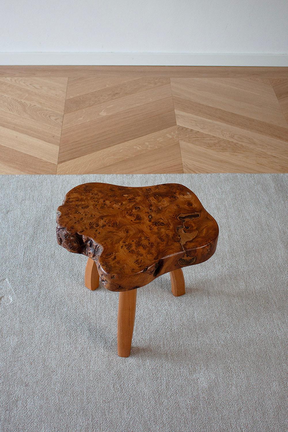 Primitive French hand carved Burl wood Three Legged Stool (3 of 4)