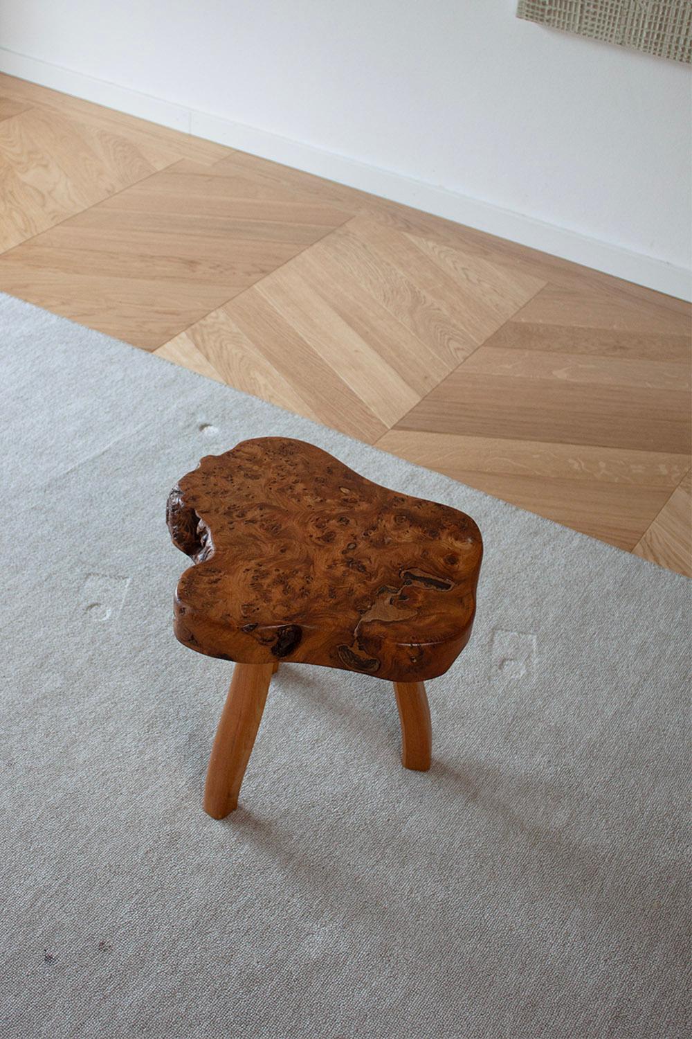 Hand-Crafted French hand carved Burl wood Three Legged Stool (3 of 4)