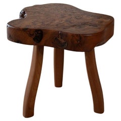 Vintage French hand carved Burl wood Three Legged Stool (3 of 4)