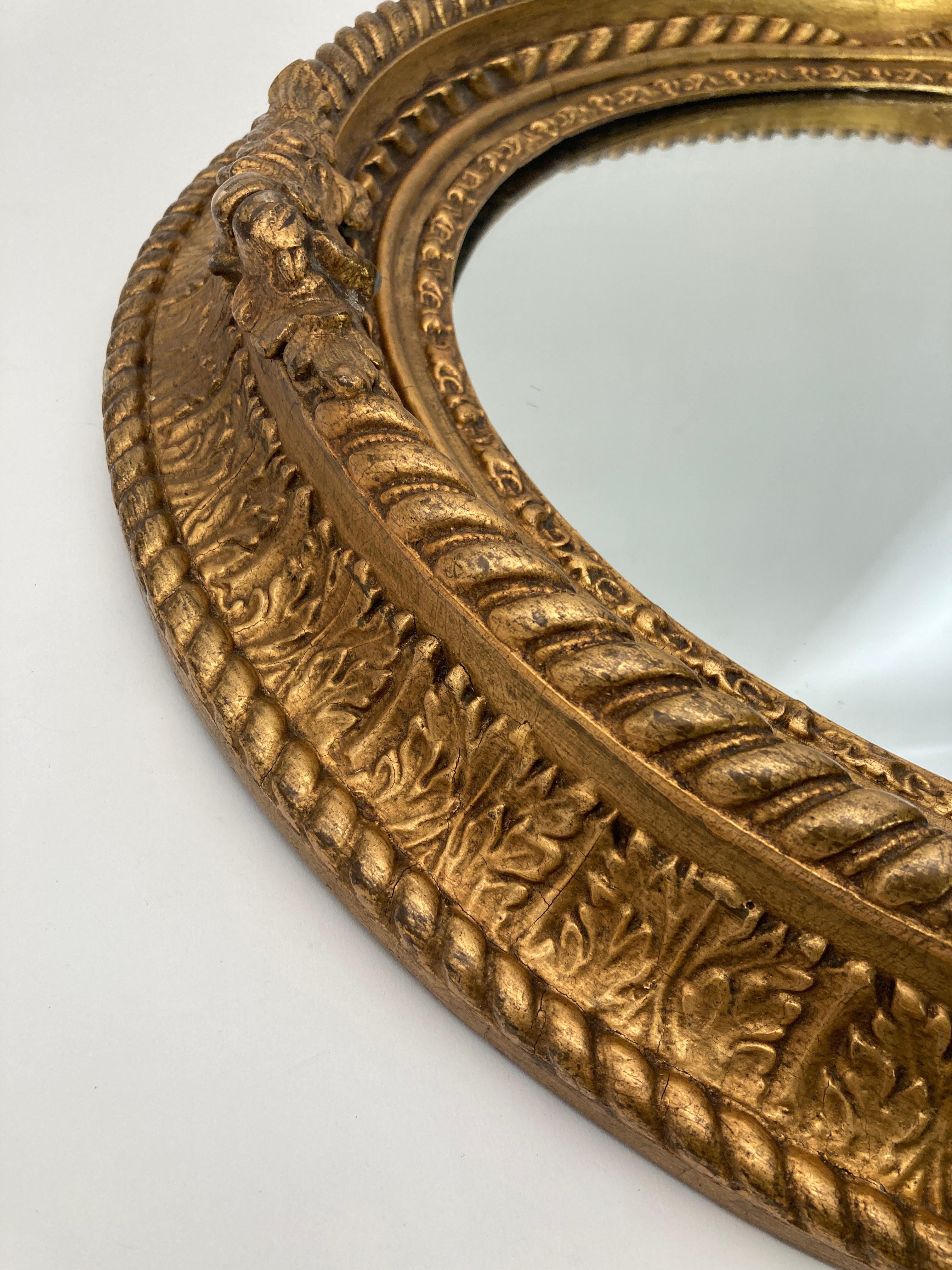 French Hand-Carved Gold Gilt Oval Mirror C. 1855 5