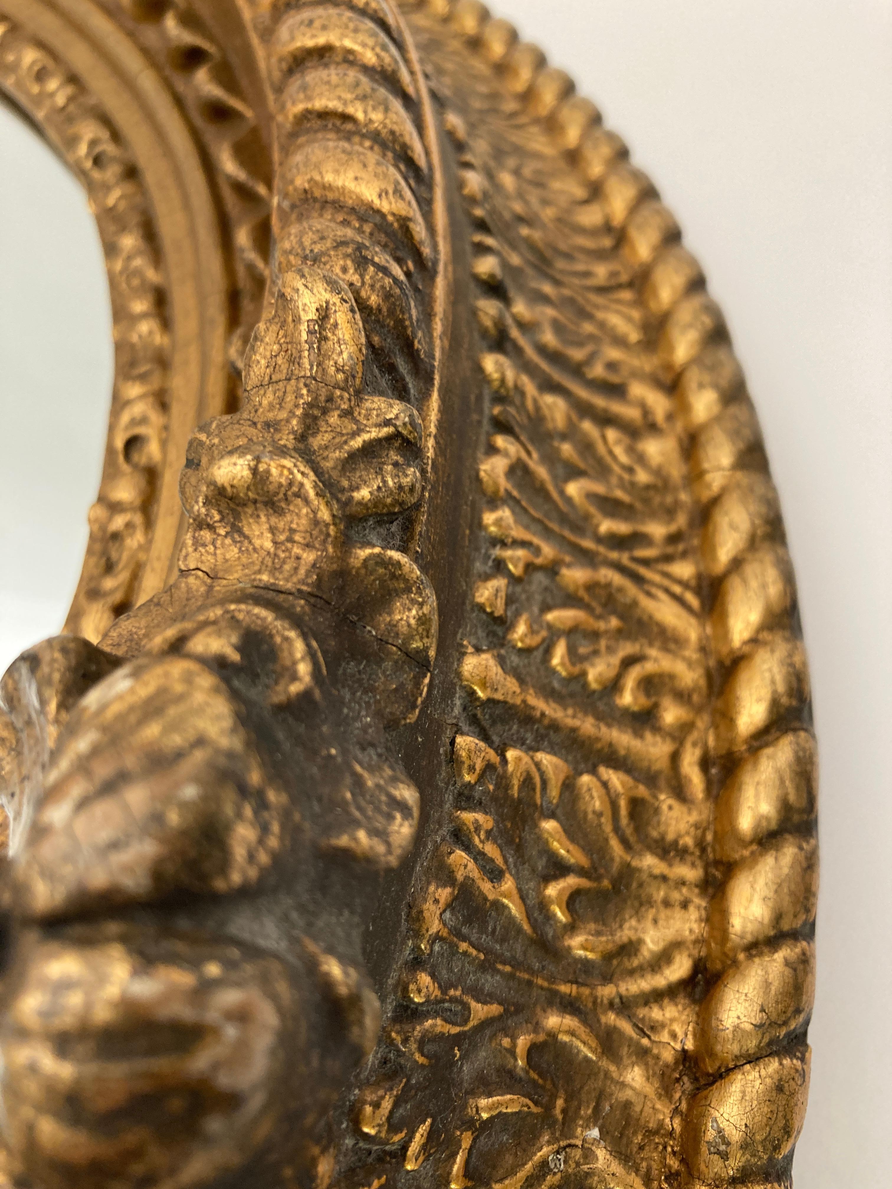 Mid-19th Century French Hand-Carved Gold Gilt Oval Mirror C. 1855