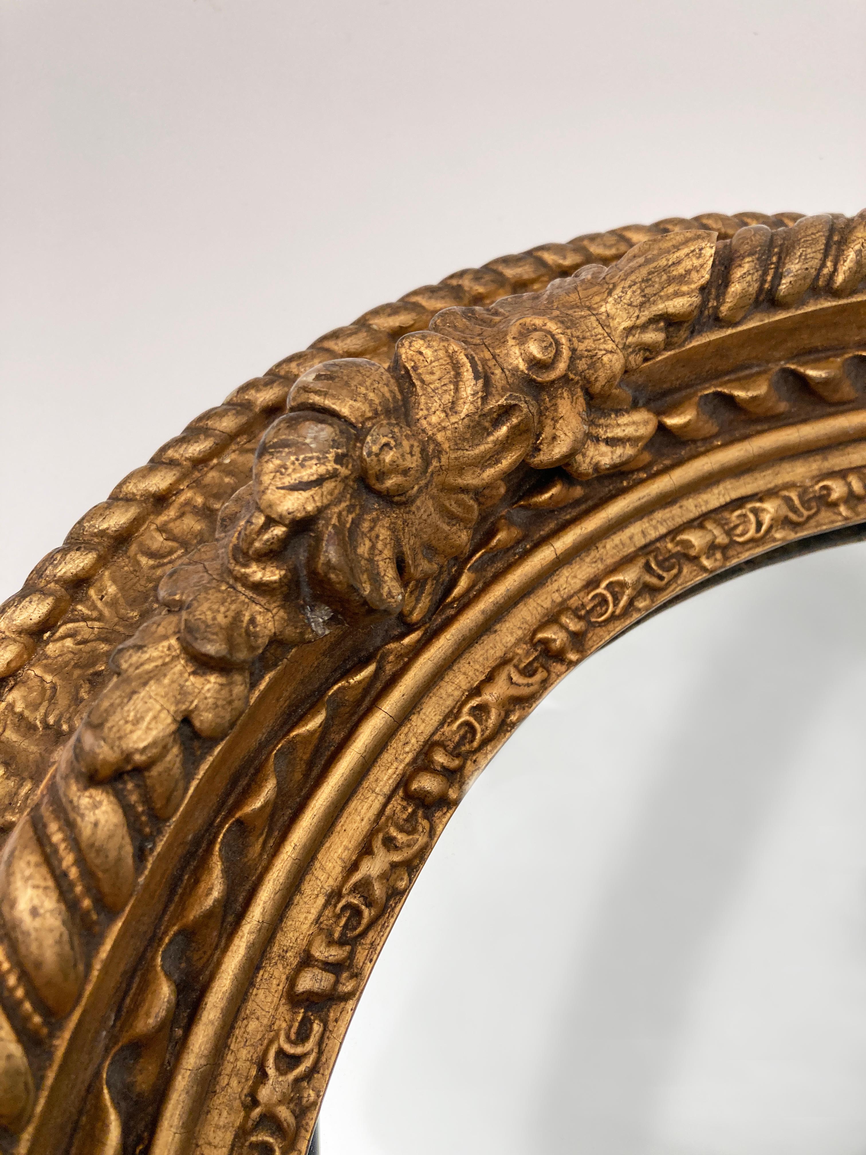 Walnut French Hand-Carved Gold Gilt Oval Mirror C. 1855