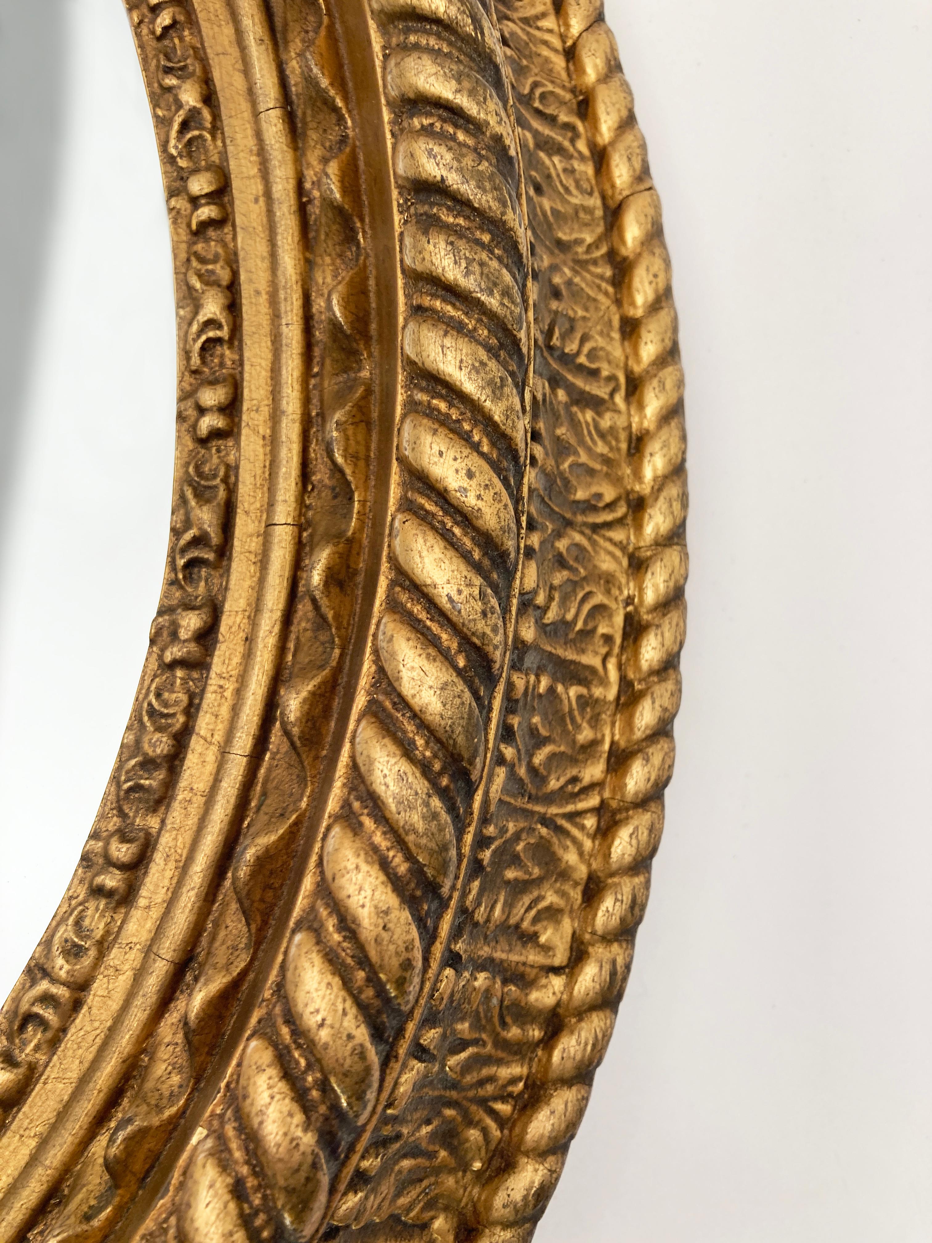 French Hand-Carved Gold Gilt Oval Mirror C. 1855 2