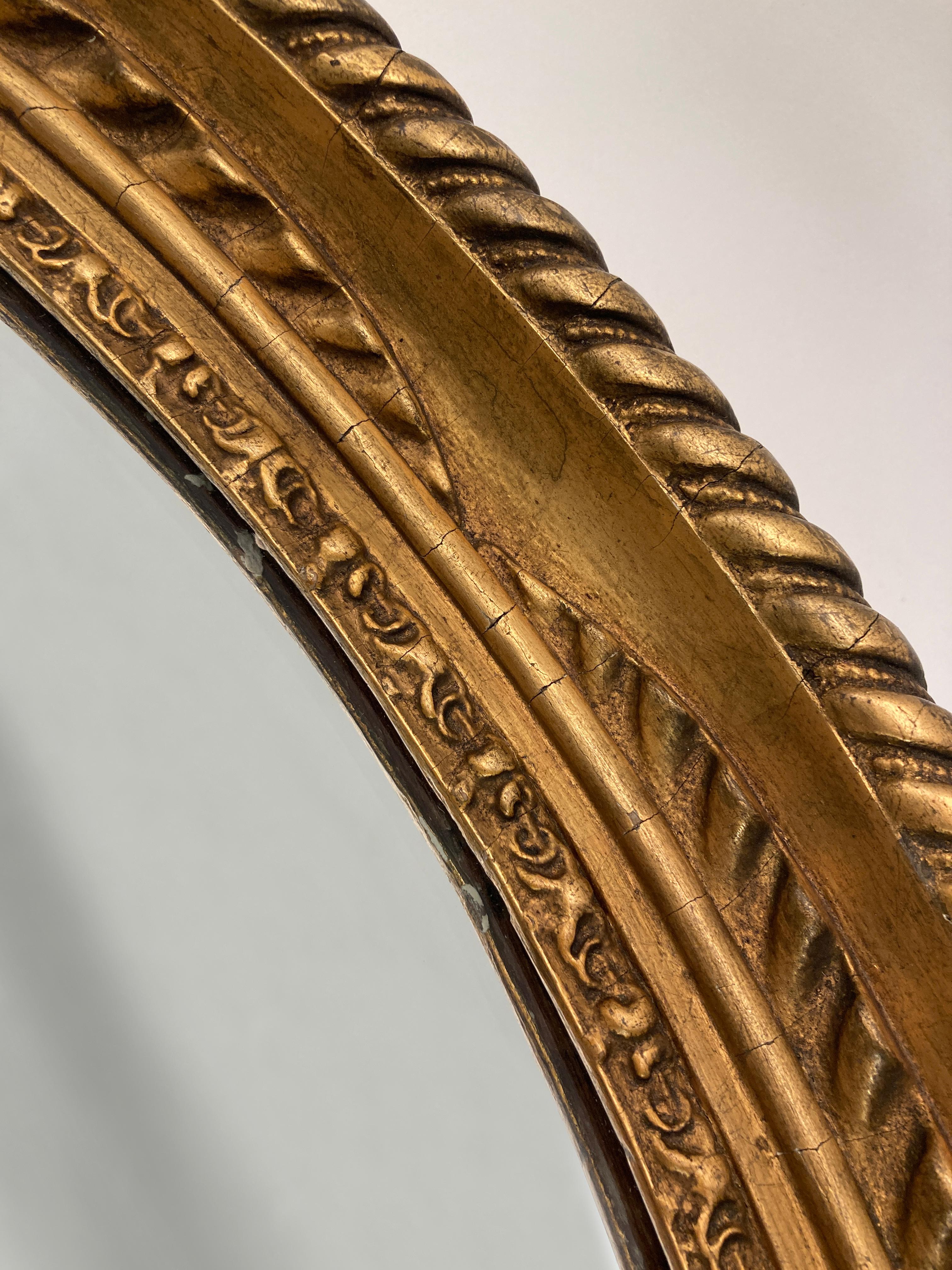 French Hand-Carved Gold Gilt Oval Mirror C. 1855 3