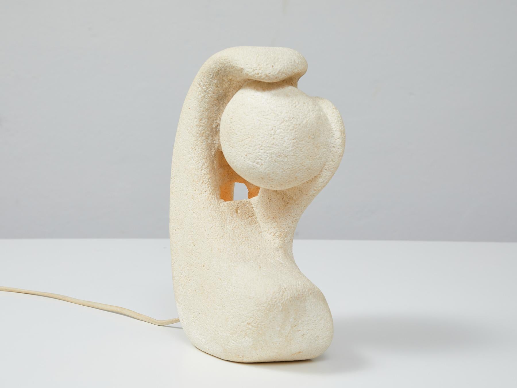 Mid-Century Modern French Hand Carved Limestone Lamp by Albert Tormos, 1970