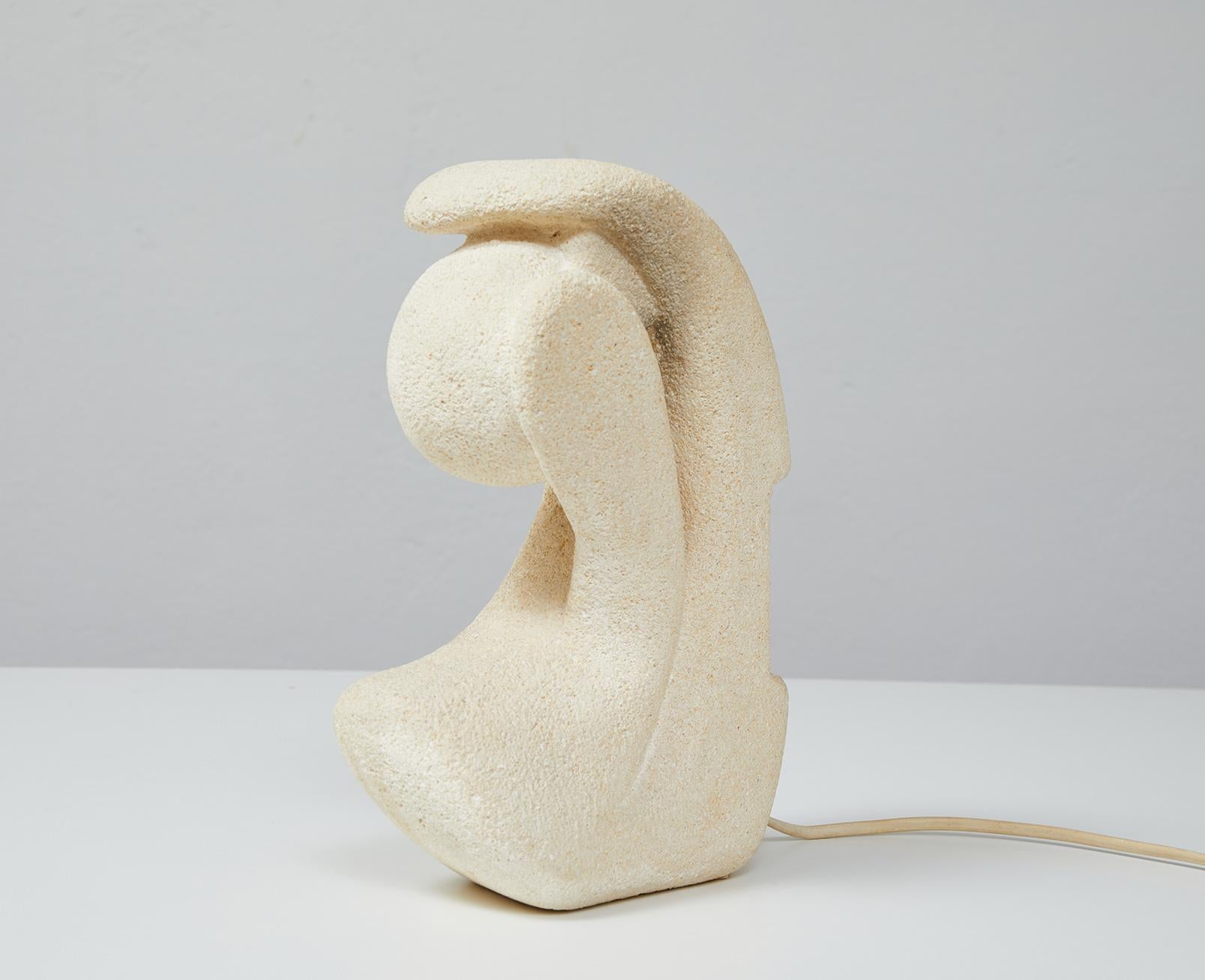 Late 20th Century French Hand Carved Limestone Lamp by Albert Tormos, 1970