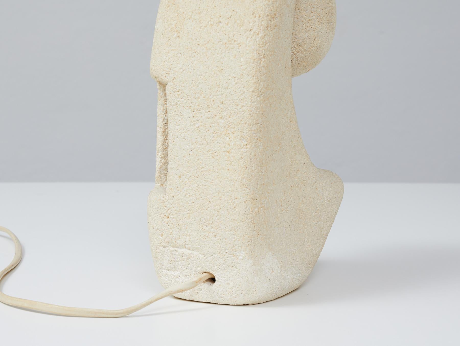 French Hand Carved Limestone Lamp by Albert Tormos, 1970 2
