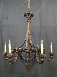French Hand Carved Mahogany Chandelier