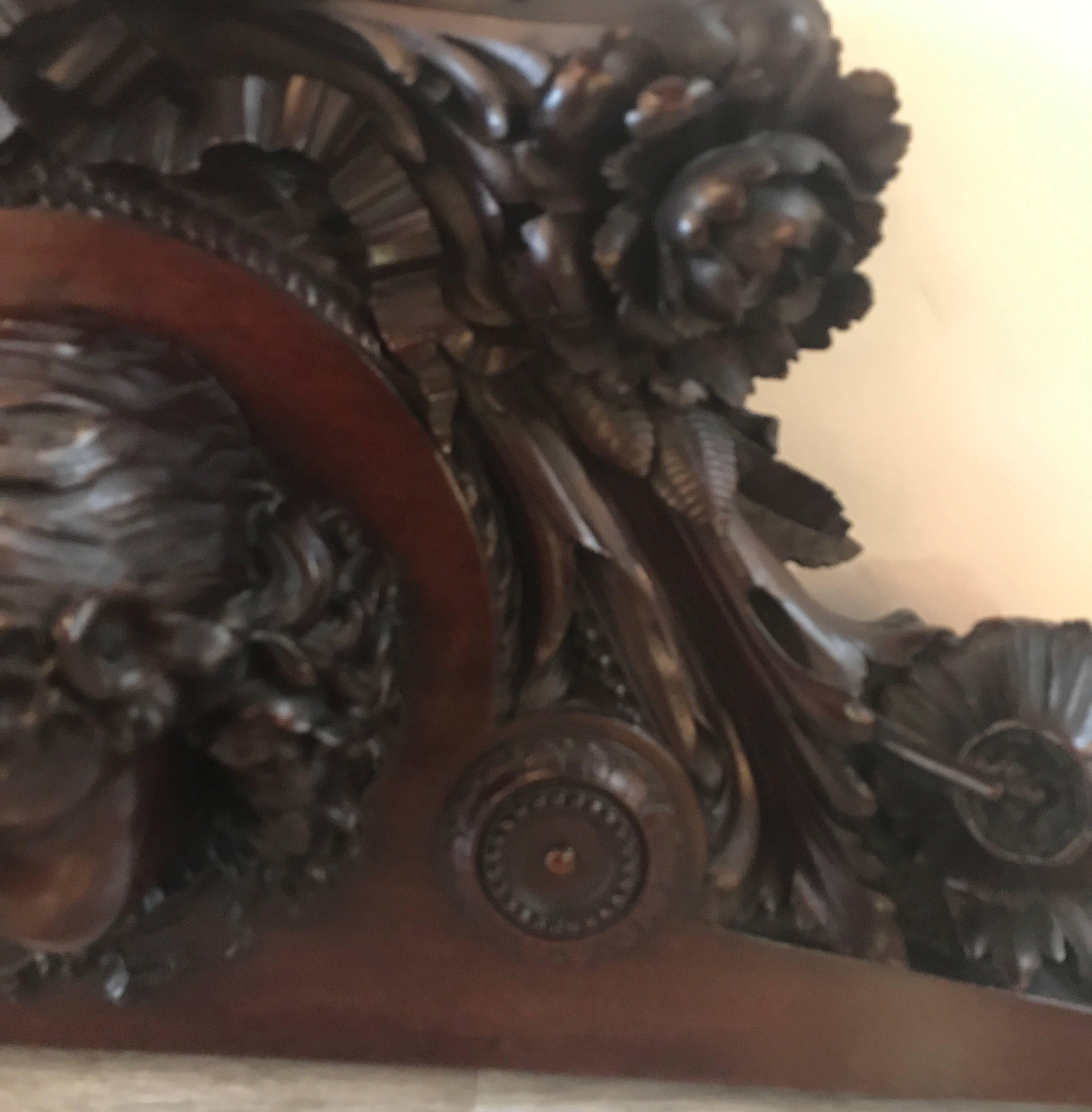 French Hand-Carved Mahogany Pediment Plaque 1