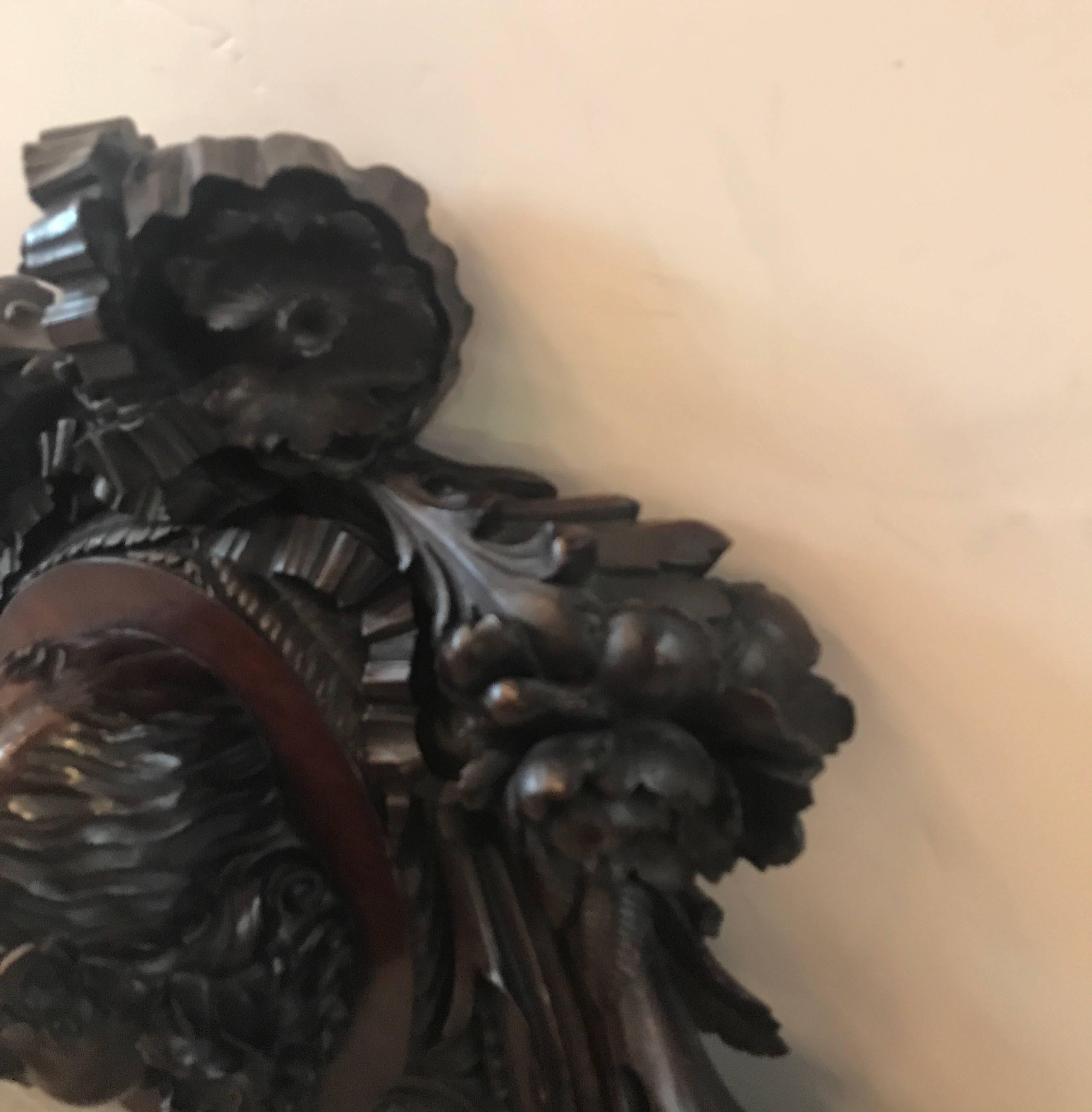 French Hand-Carved Mahogany Pediment Plaque 3