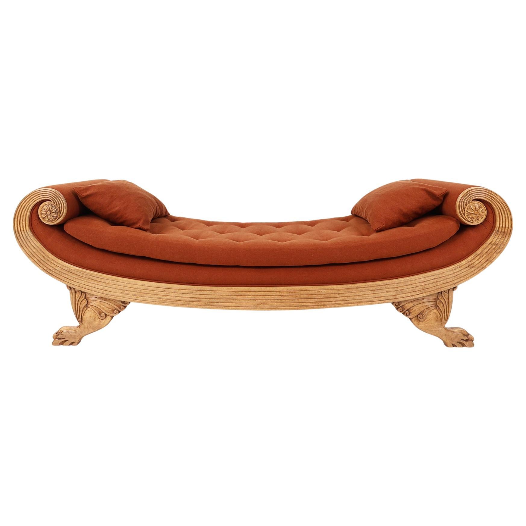 French hand carved oak daybed in Empire style For Sale