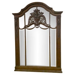 Antique French Hand Carved Oak Mirror Floral Details Over Mantel or Wall Mount