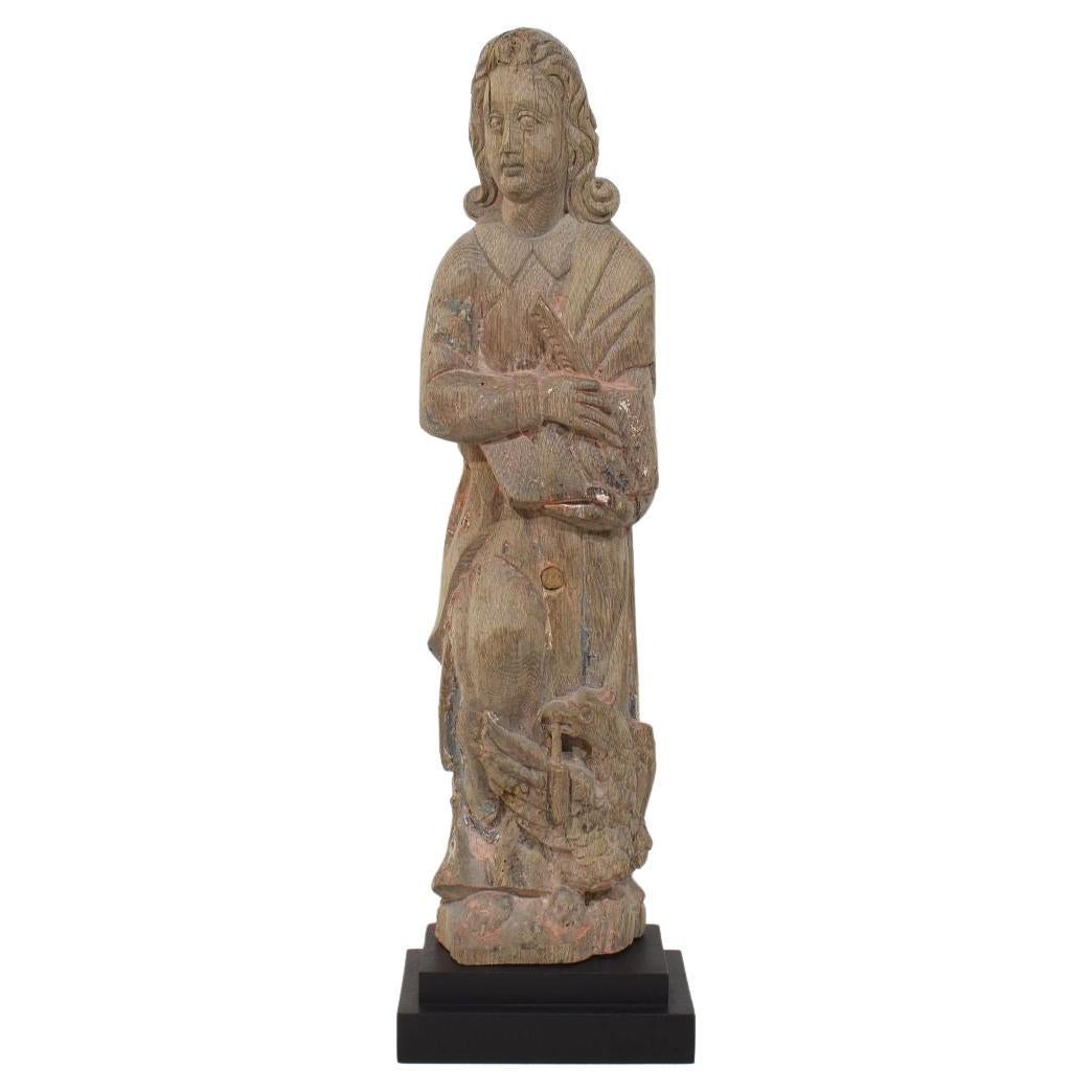 French Hand Carved Oak Statue Of Saint John The Evangelist Circa 1550-1650