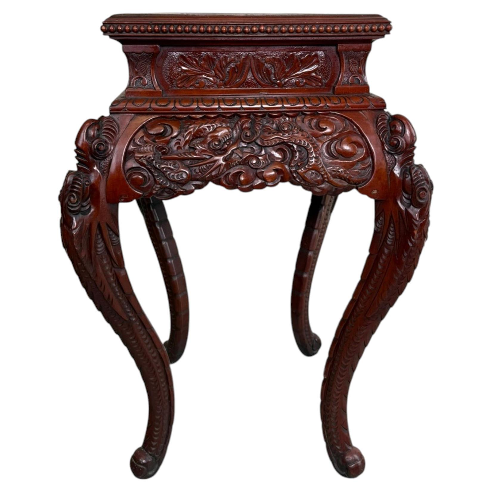 French Hand-Carved Oriental Style Side Table with Dragon Motif, c. 1890