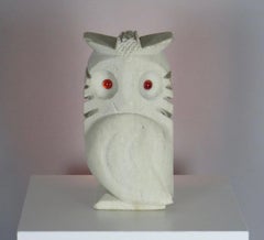French Hand-Carved Owl Lamp with Glass Eyes, France