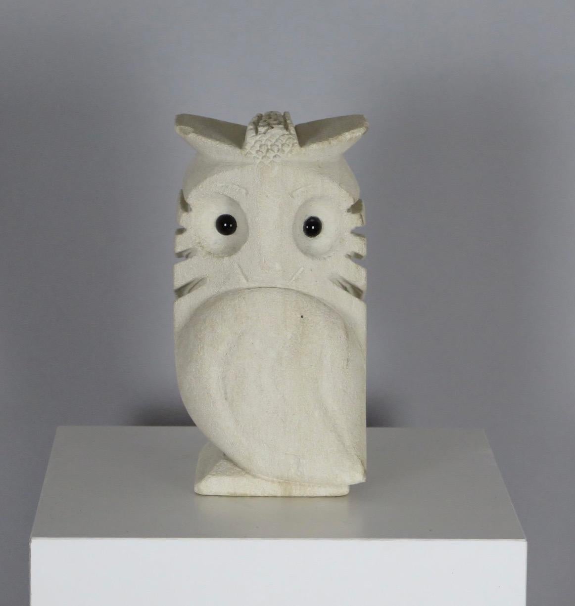 French Hand-Carved Owl Lamp with Glass Eyes, France In Good Condition For Sale In Washington, DC