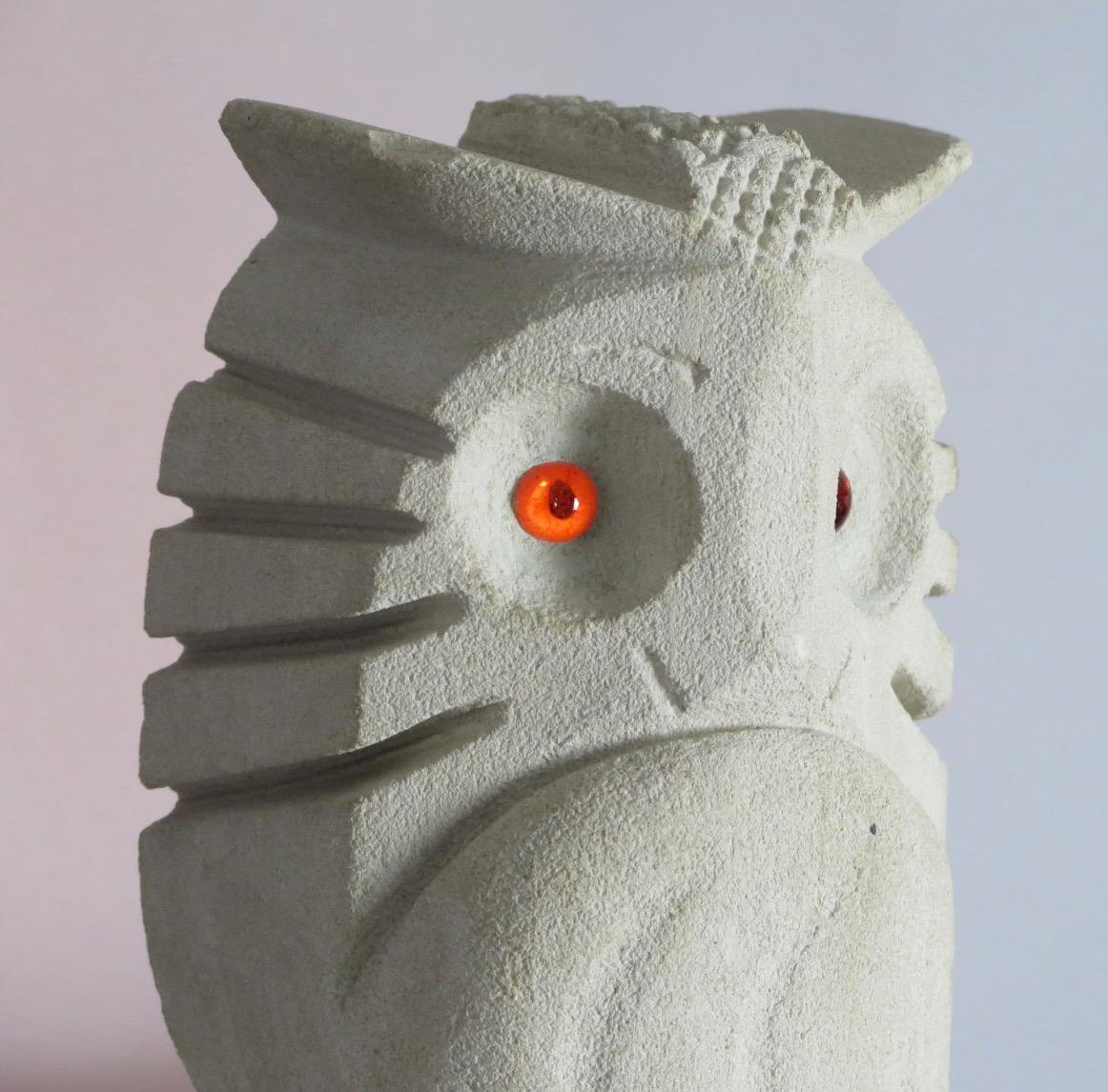 Late 20th Century French Hand-Carved Owl Lamp with Glass Eyes, France For Sale