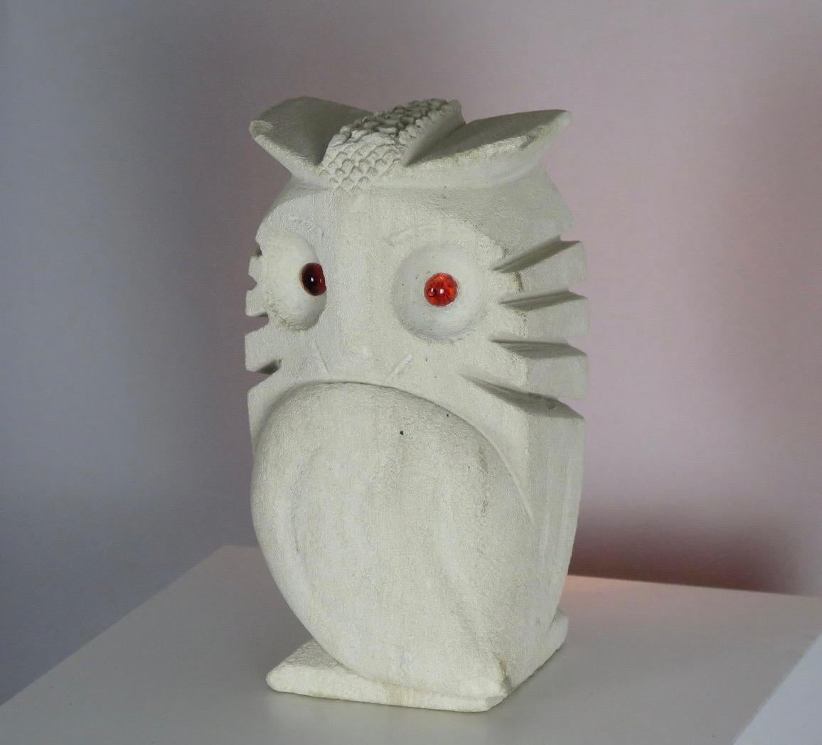 French Hand-Carved Owl Lamp with Glass Eyes, France For Sale 1