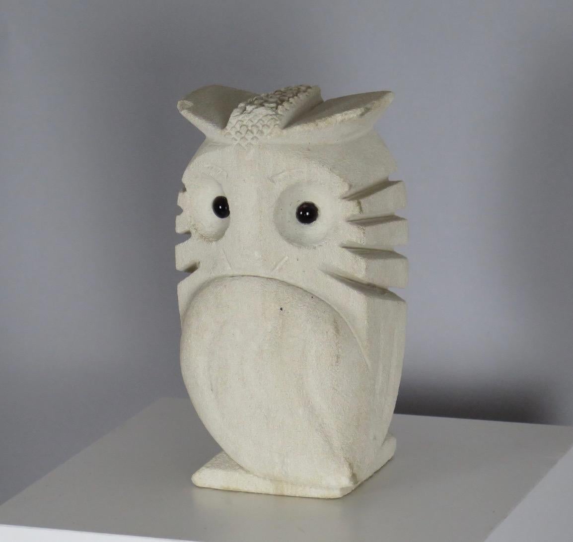French Hand-Carved Owl Lamp with Glass Eyes, France For Sale 2