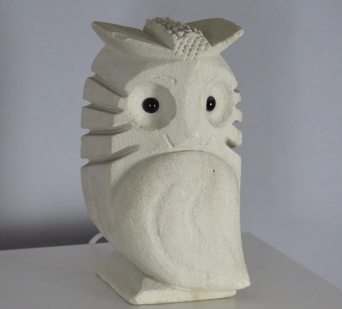French Hand-Carved Owl Lamp with Glass Eyes, France For Sale 3