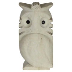 French Hand-Carved Owl Lamp with Glass Eyes, France