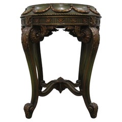 French Hand Carved & Painted Side Table w/ Marble Top