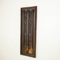 French Hand Carved Patinated Oak Panel with Gold Detailing, circa 1900