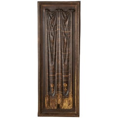 French Hand Carved Patinated Oak Panel with Gold Detailing, circa 1900