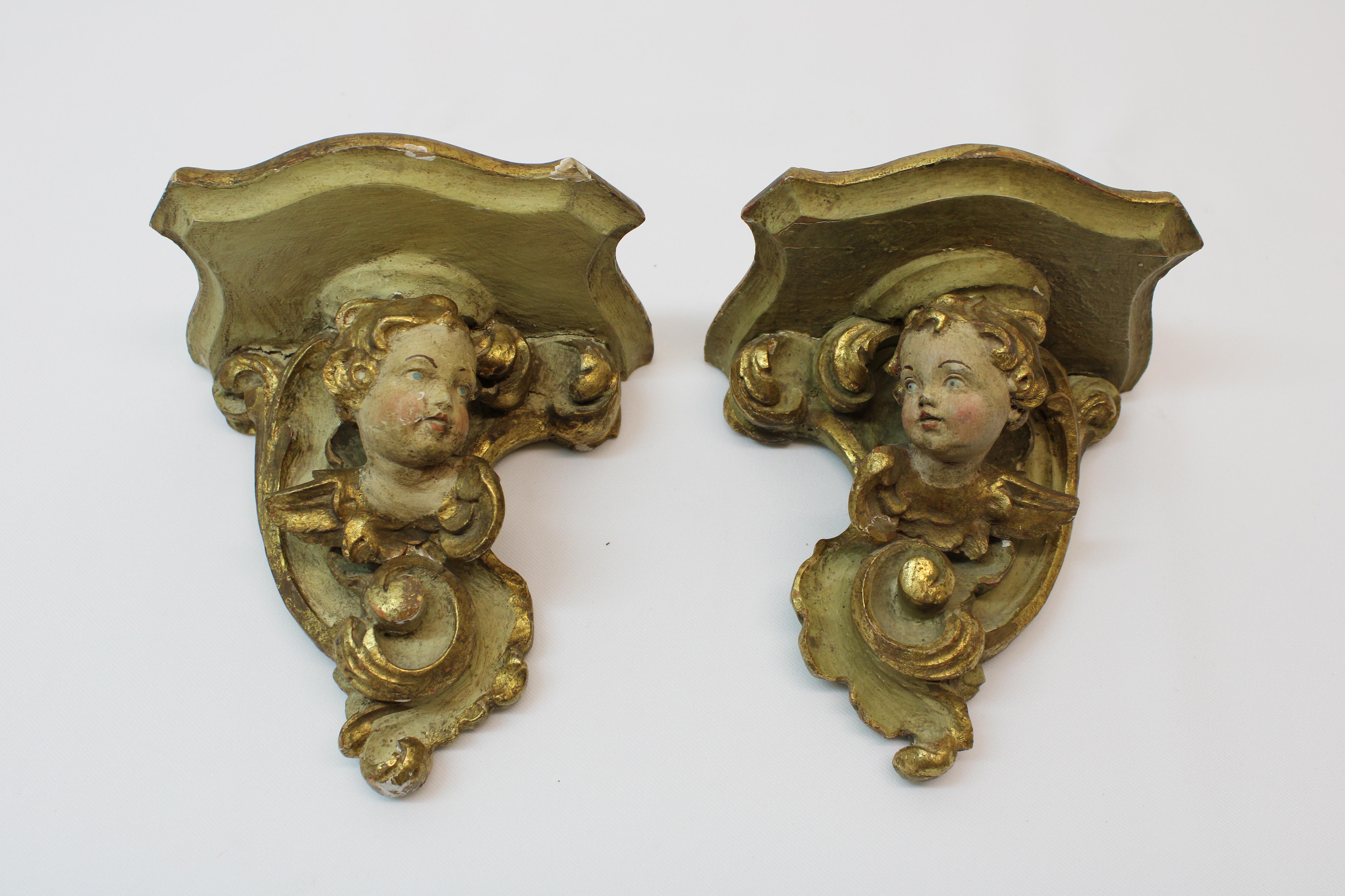 19th Century French Hand Carved Putti Wall Shelves For Sale