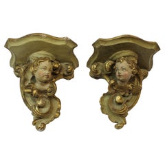 French Hand Carved Putti Wall Shelves