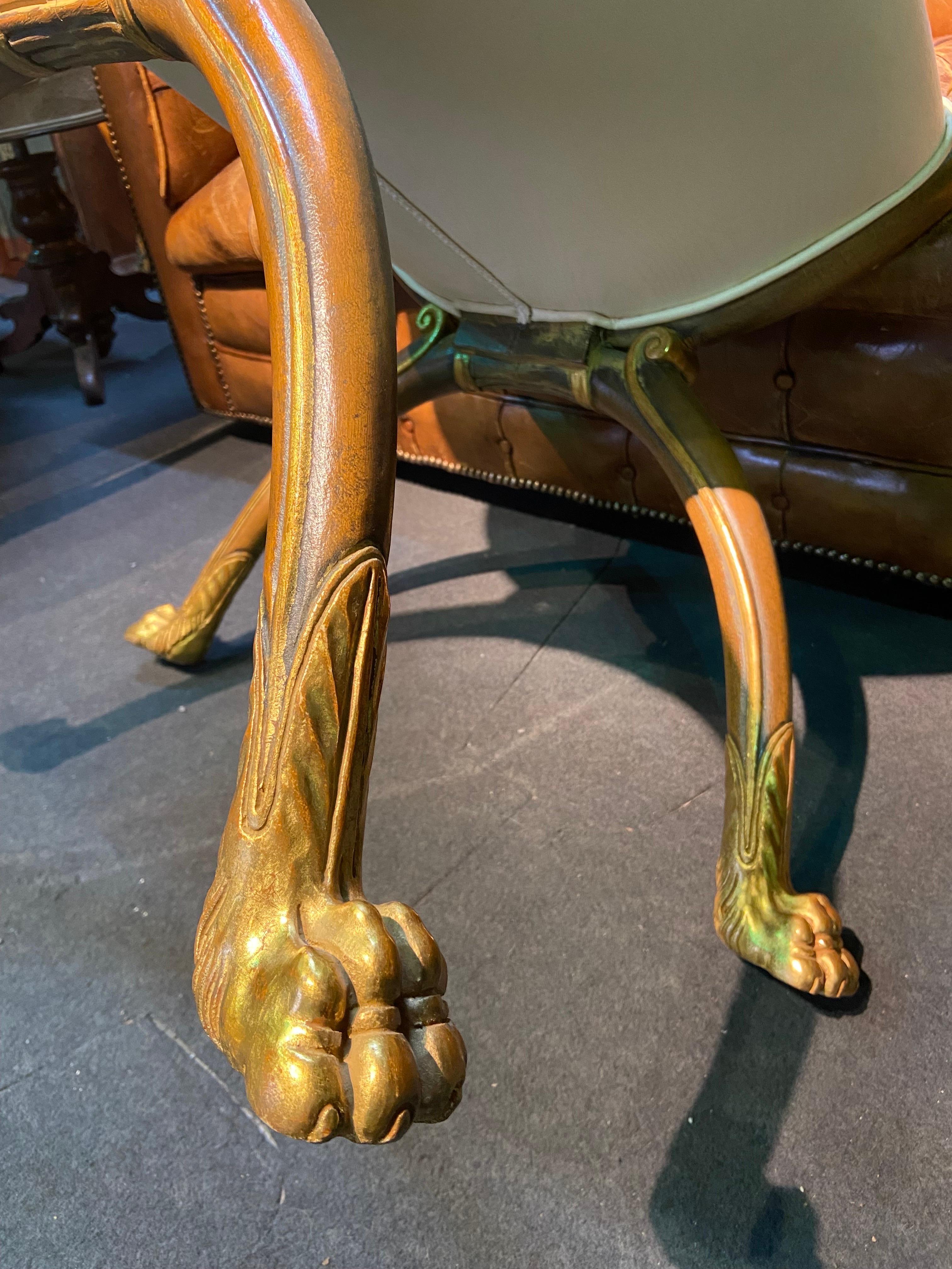 French Hand Carved Savonarola Stool or Bench Raised on Lion's Paws In Good Condition For Sale In Sofia, BG