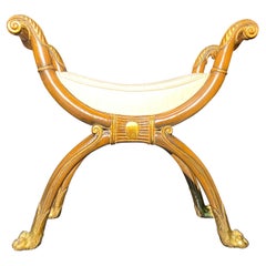 French Hand Carved Savonarola Stool or Bench Raised on Lion's Paws