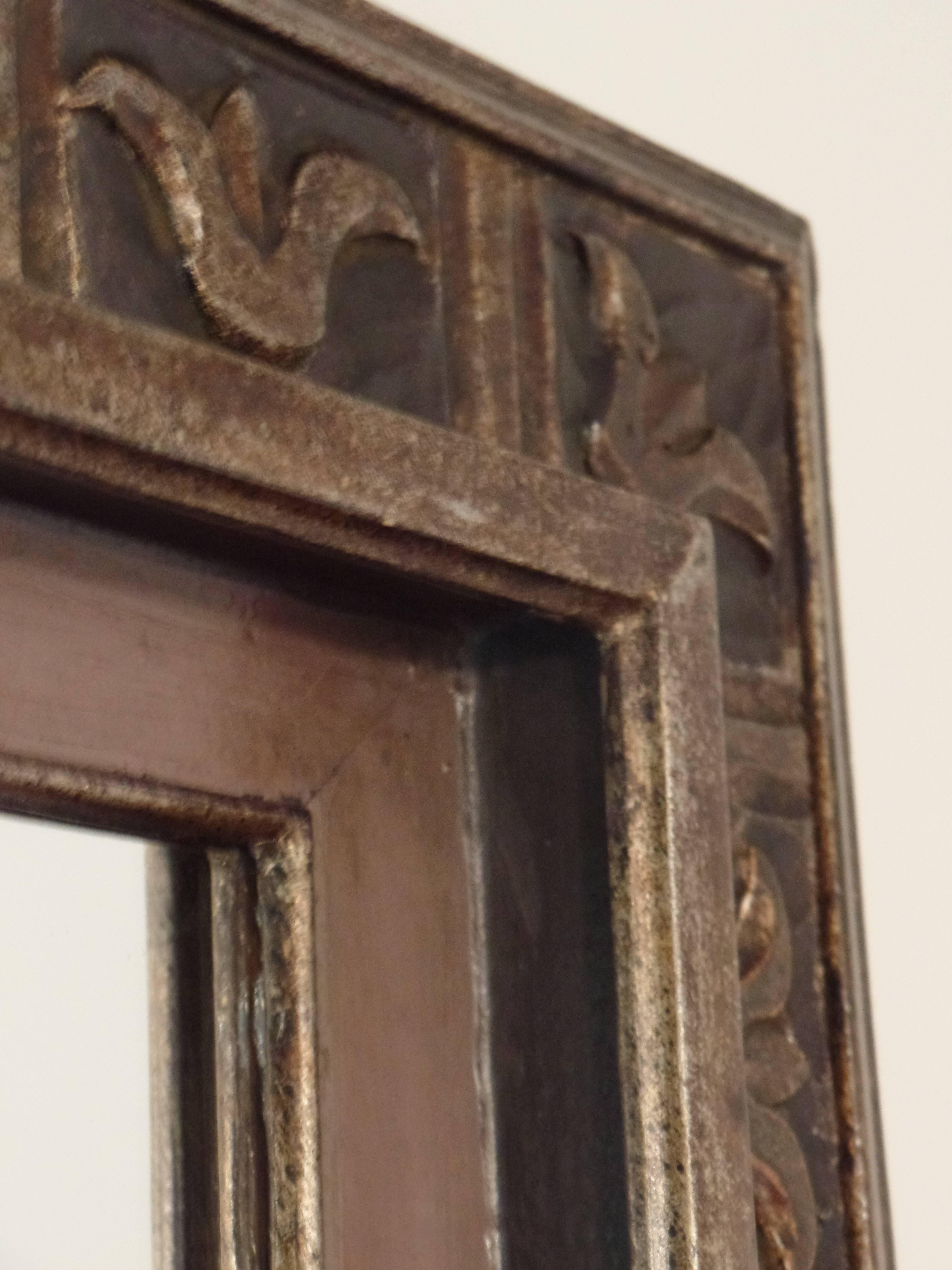 French Hand Carved Silver and Gilt Wood Mid-Century Modern Neoclassical Mirror In Good Condition In New York, NY